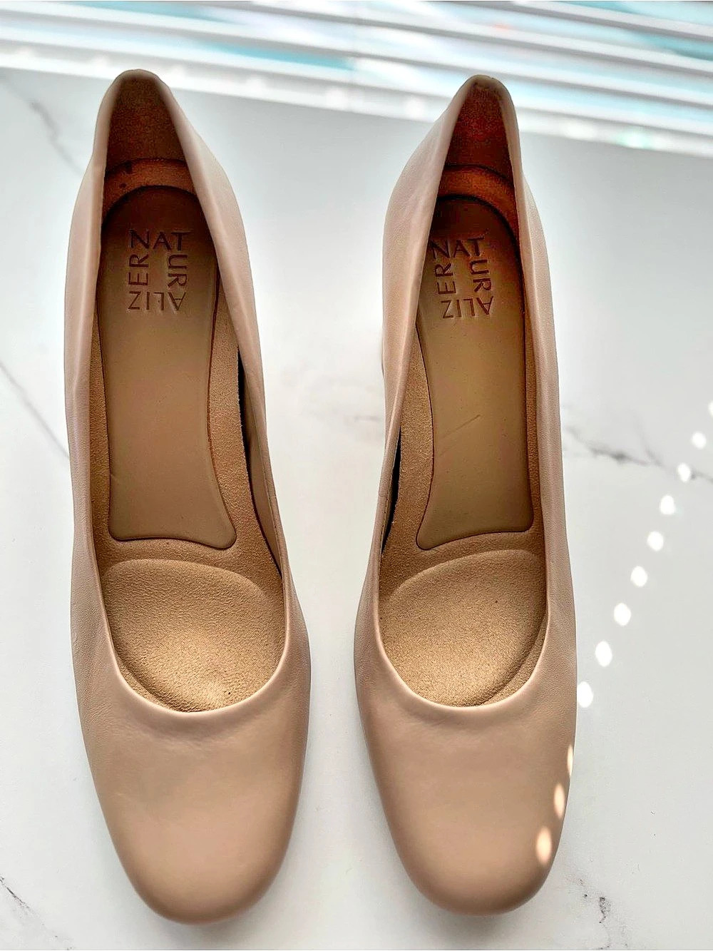 Naturalizer Leather Block Heel Pumps in Tan